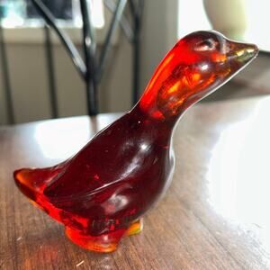 Vintage Red Fenton Art Glass Cadmium Duck Glows Under Black Light signed